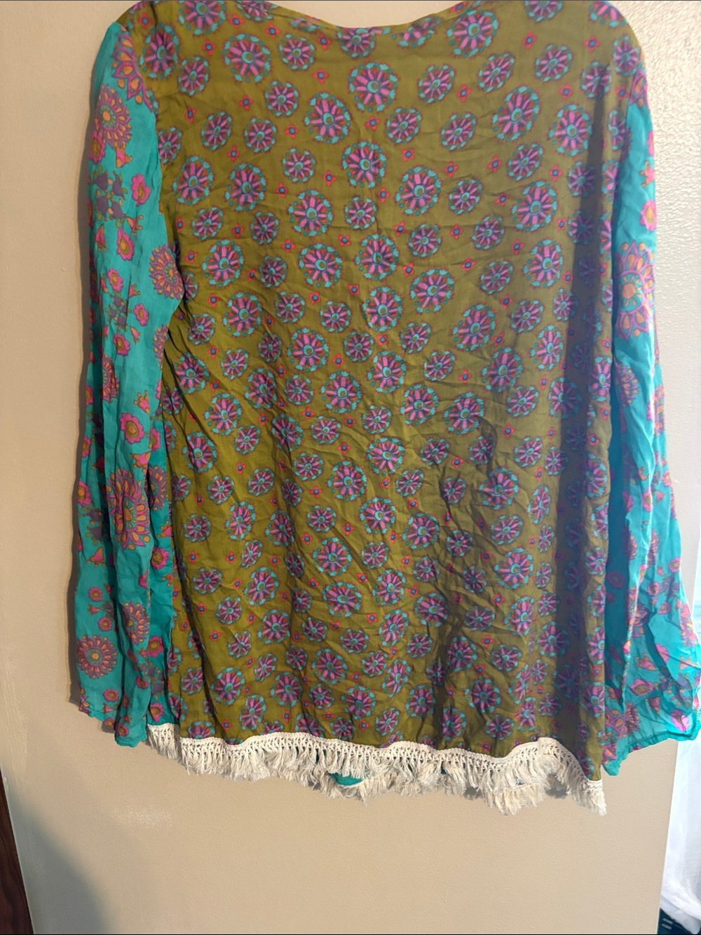 Free People Teal & Olive Floral Boho Peasant Tunic - Picture 2 of 3